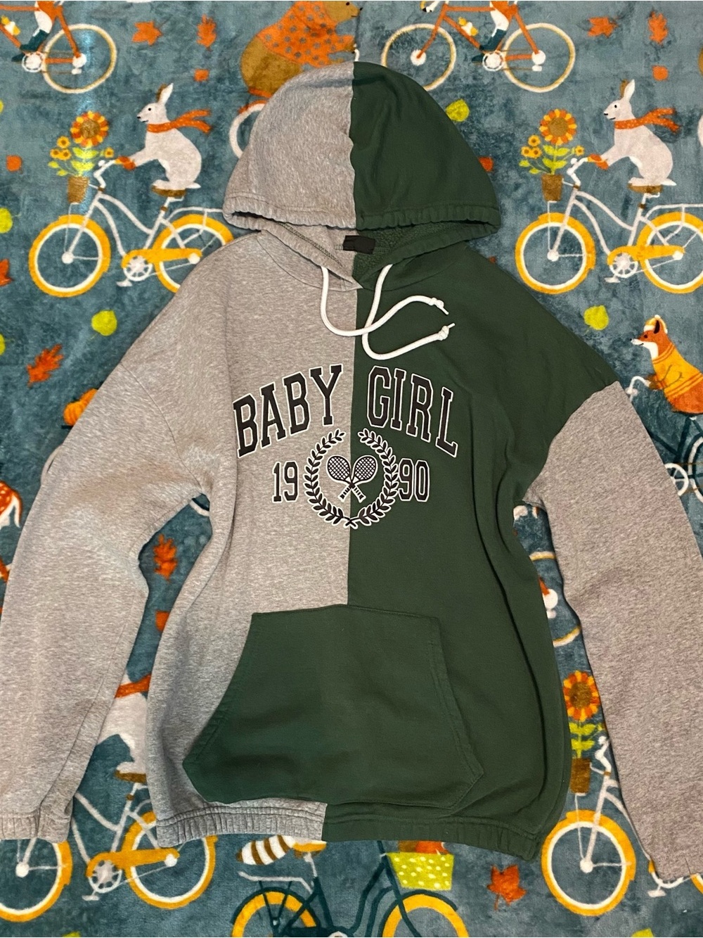 Rue21 Two-Tone Gray and Dark Green 'Baby Girl' 1990 Crewneck Hoodie